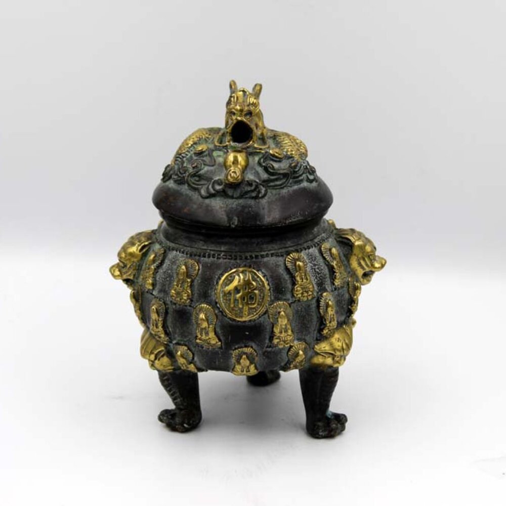 Chinese Bronze Incense Burner Buddhas Elephants Dragons